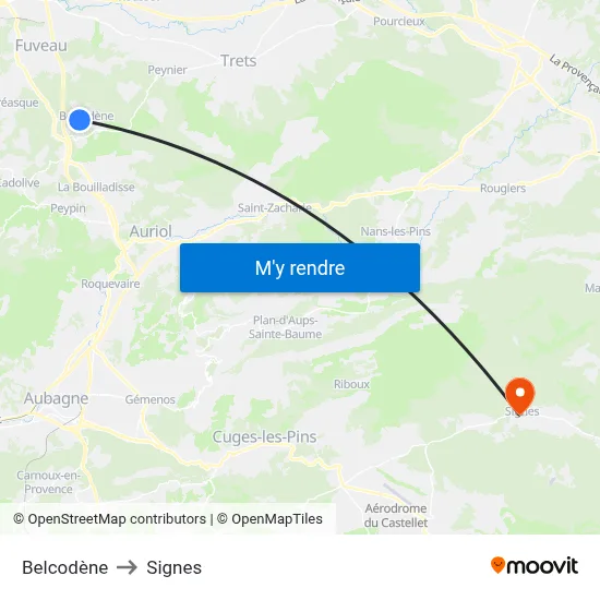 Belcodène to Signes map