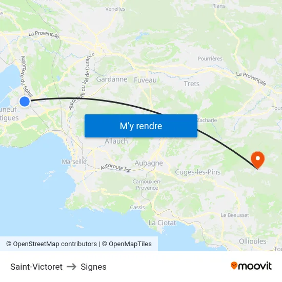 Saint-Victoret to Signes map
