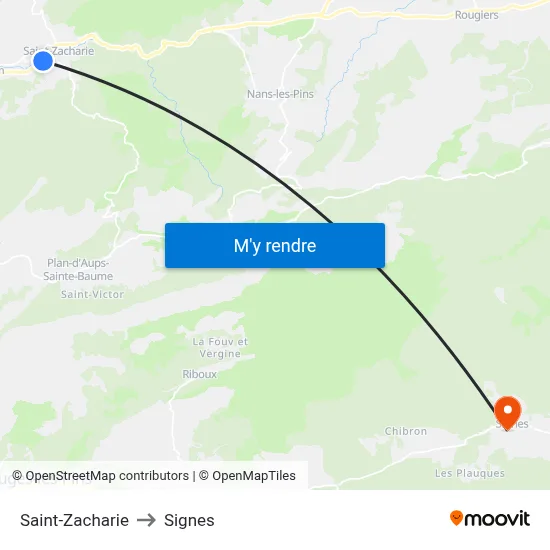 Saint-Zacharie to Signes map