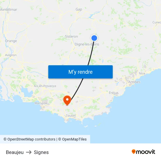 Beaujeu to Signes map