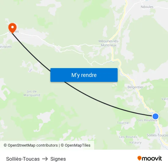 Solliès-Toucas to Signes map