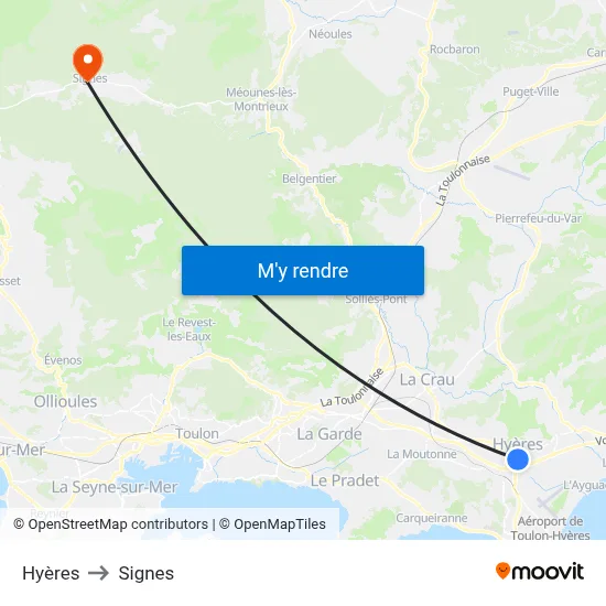 Hyères to Signes map