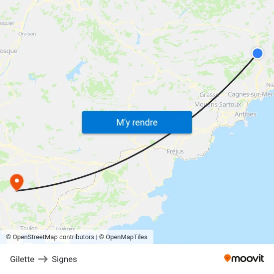 Gilette to Signes map