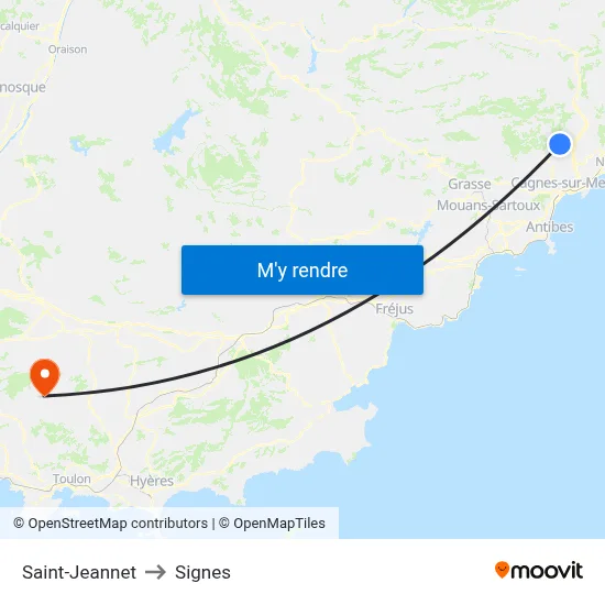 Saint-Jeannet to Signes map