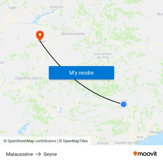 Malaussène to Seyne map