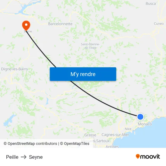 Peille to Seyne map