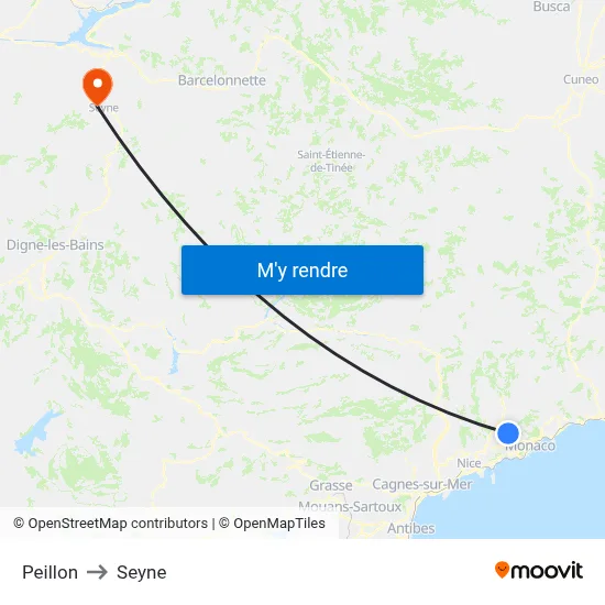 Peillon to Seyne map