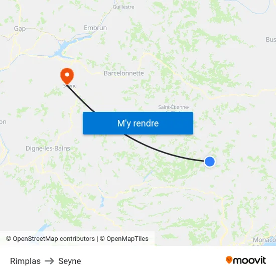 Rimplas to Seyne map