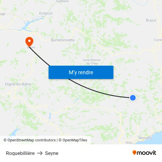 Roquebillière to Seyne map
