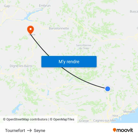 Tournefort to Seyne map