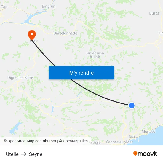 Utelle to Seyne map
