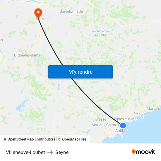 Villeneuve-Loubet to Seyne map