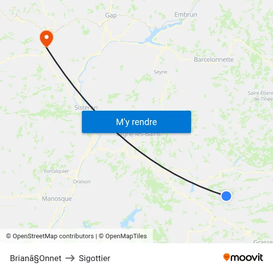 Brianã§Onnet to Sigottier map