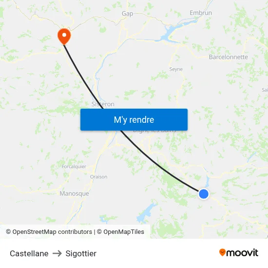 Castellane to Sigottier map
