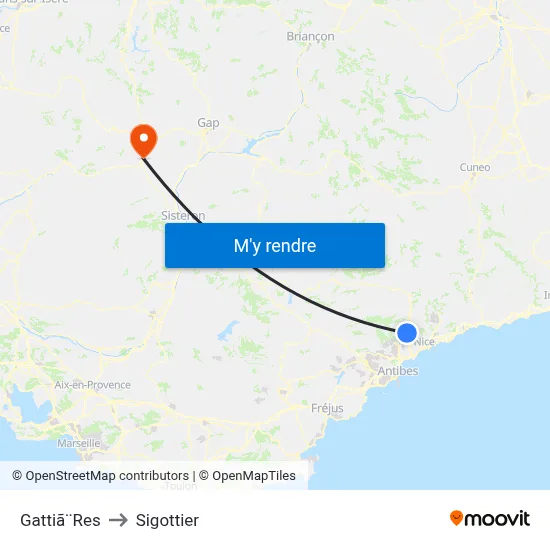 Gattiã¨Res to Sigottier map