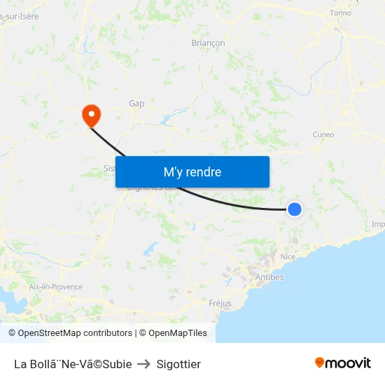 La Bollã¨Ne-Vã©Subie to Sigottier map