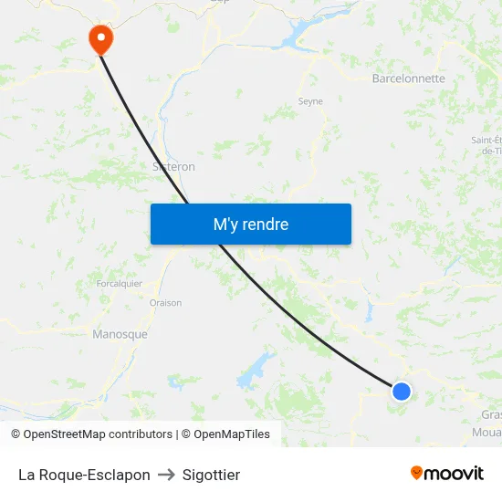 La Roque-Esclapon to Sigottier map