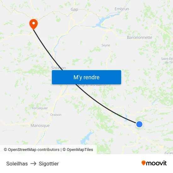 Soleilhas to Sigottier map