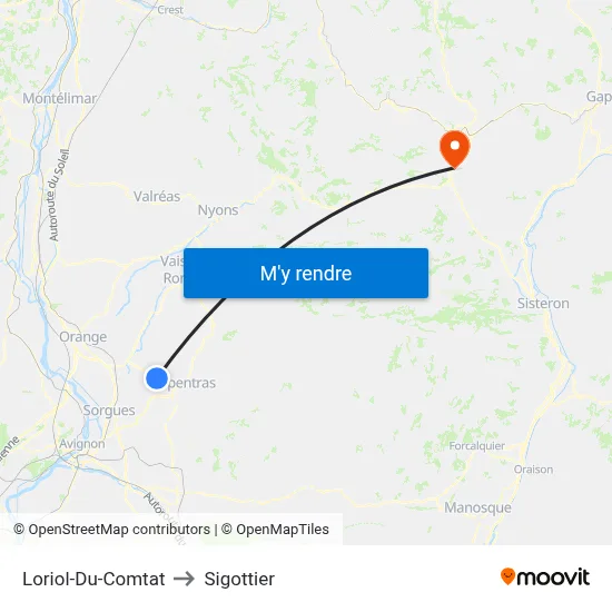 Loriol-Du-Comtat to Sigottier map