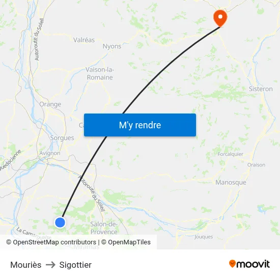 Mouriès to Sigottier map