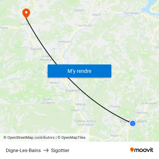 Digne-Les-Bains to Sigottier map