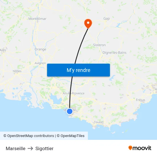 Marseille to Sigottier map