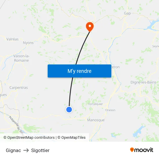 Gignac to Sigottier map
