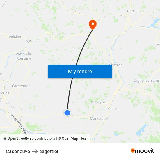 Caseneuve to Sigottier map