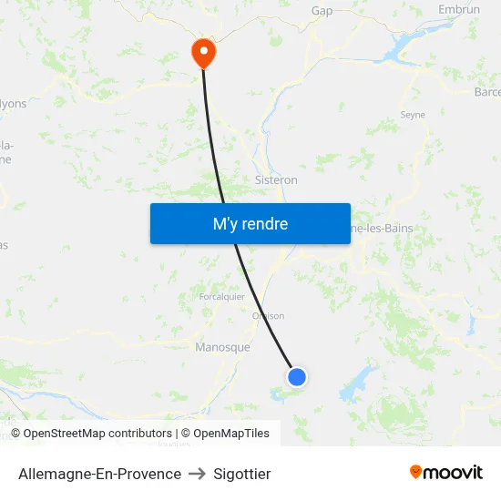 Allemagne-En-Provence to Sigottier map