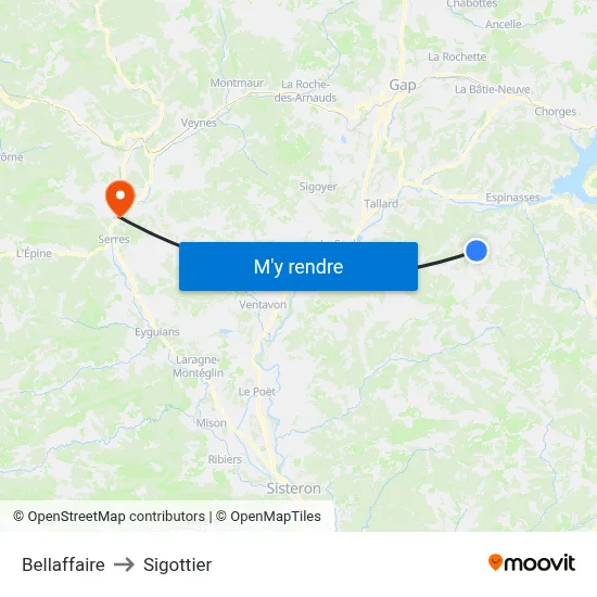 Bellaffaire to Sigottier map