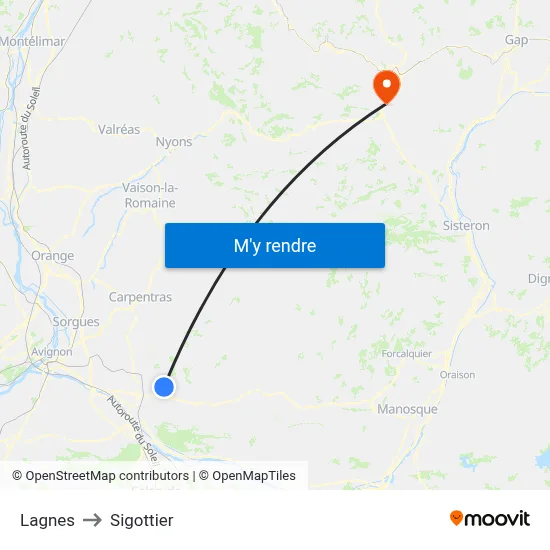 Lagnes to Sigottier map