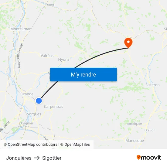 Jonquières to Sigottier map