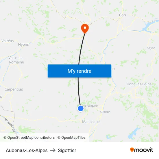 Aubenas-Les-Alpes to Sigottier map
