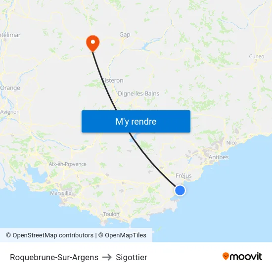 Roquebrune-Sur-Argens to Sigottier map