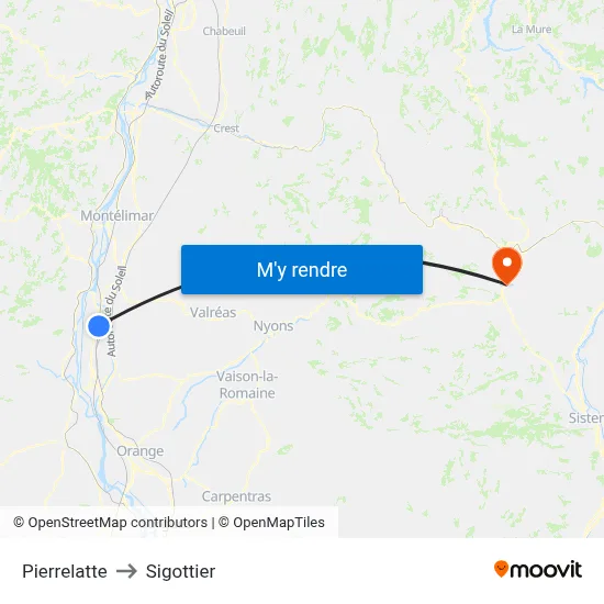 Pierrelatte to Sigottier map