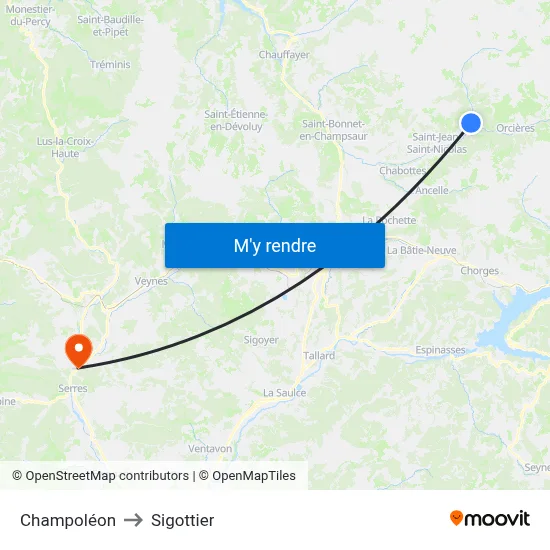 Champoléon to Sigottier map