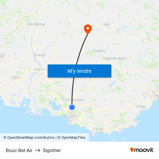 Bouc-Bel-Air to Sigottier map