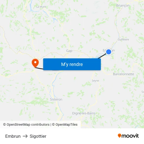 Embrun to Sigottier map