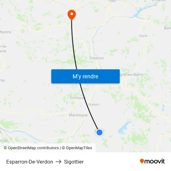 Esparron-De-Verdon to Sigottier map