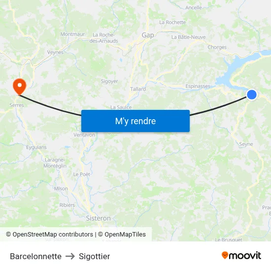 Barcelonnette to Sigottier map