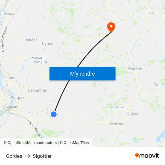 Gordes to Sigottier map