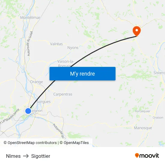 Nîmes to Sigottier map