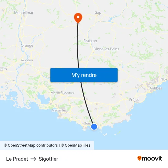 Le Pradet to Sigottier map