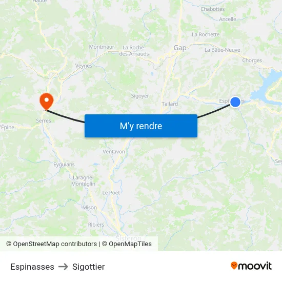 Espinasses to Sigottier map