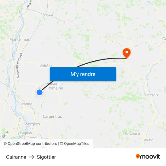 Cairanne to Sigottier map