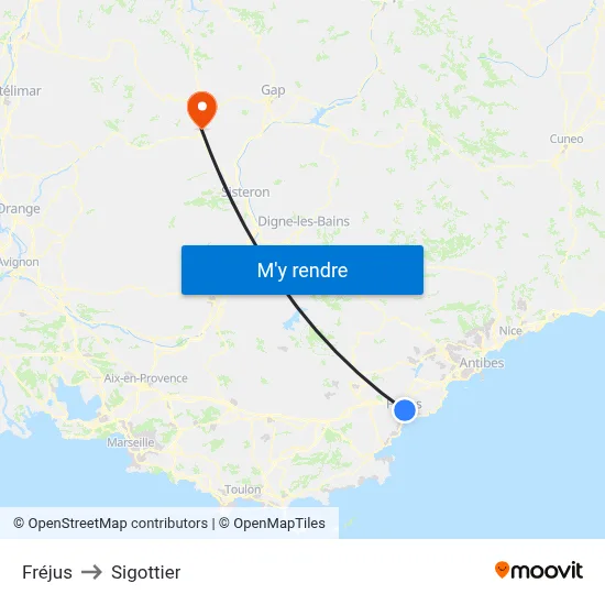 Fréjus to Sigottier map