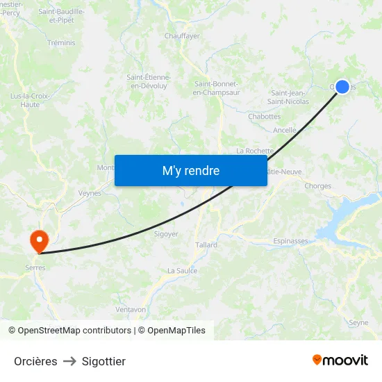 Orcières to Sigottier map