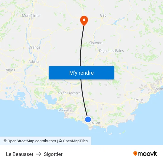 Le Beausset to Sigottier map