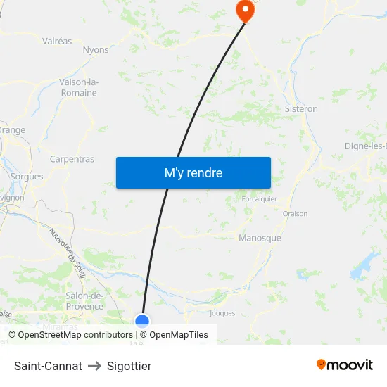 Saint-Cannat to Sigottier map