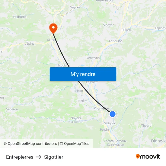 Entrepierres to Sigottier map